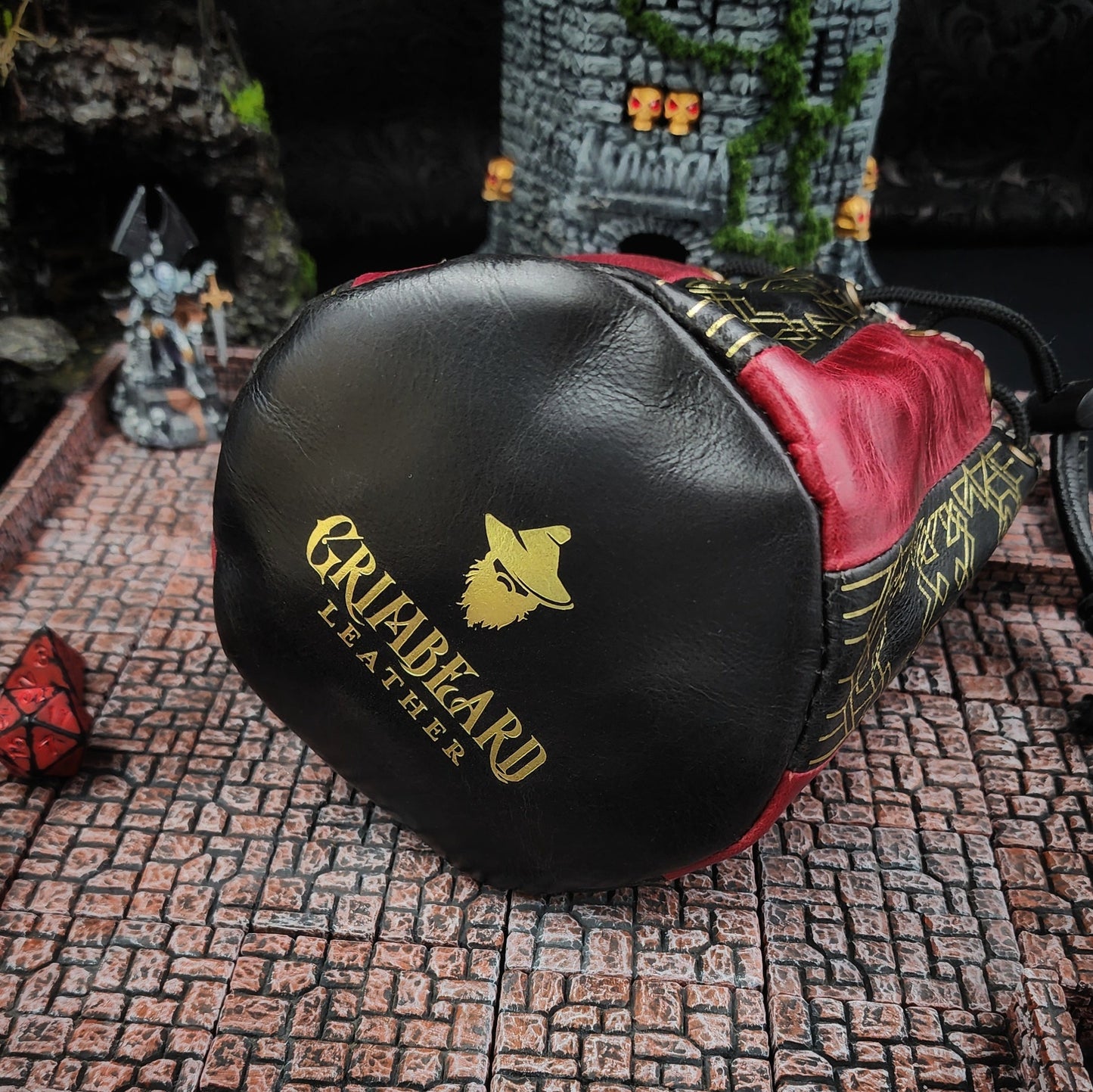Dwarven Standing Round Leather Dice Bag for D&D and TTRPG