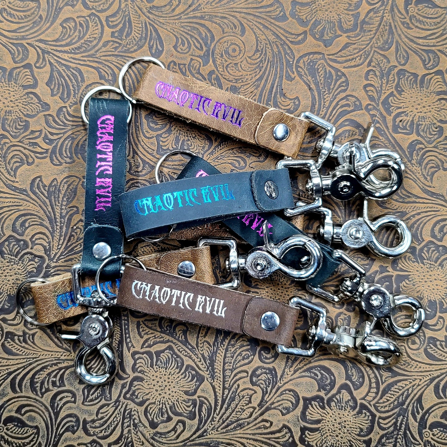 Grimbeard Leather Hand-Gilded TTRPG Alignment Chart Keychain