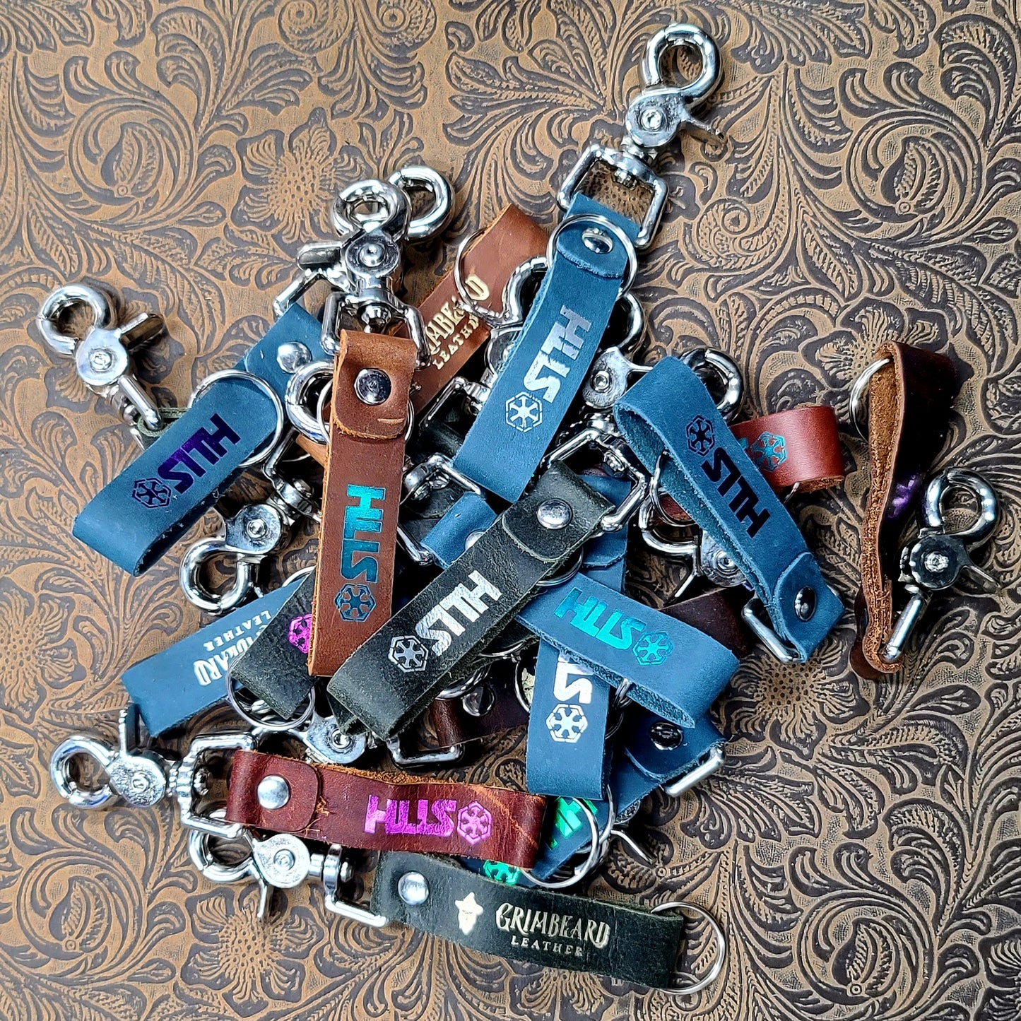 Grimbeard Leather Hand-Gilded Dice Goblin Pop Culture TTRPG Keychain