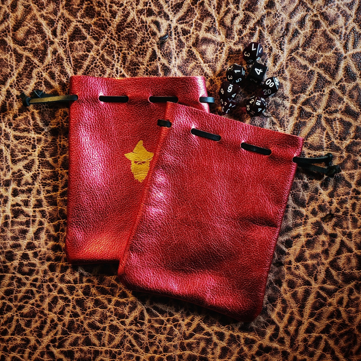 Handcrafted Metallic and Bright Leather Dice Bags (Small)