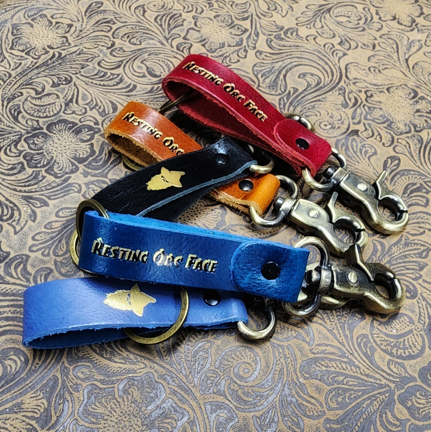 Grimbeard Leather Hand-Gilded Dungeon Master Game Master TTRPG Keychain