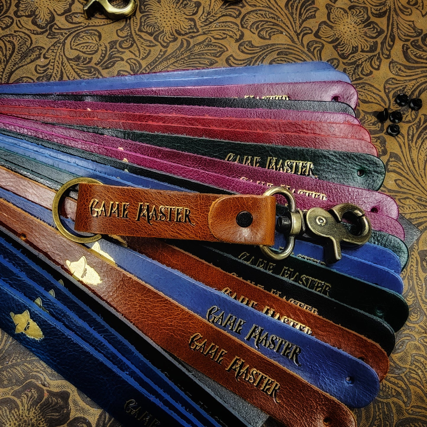 Grimbeard Leather Hand-Gilded Dungeon Master Game Master TTRPG Keychain