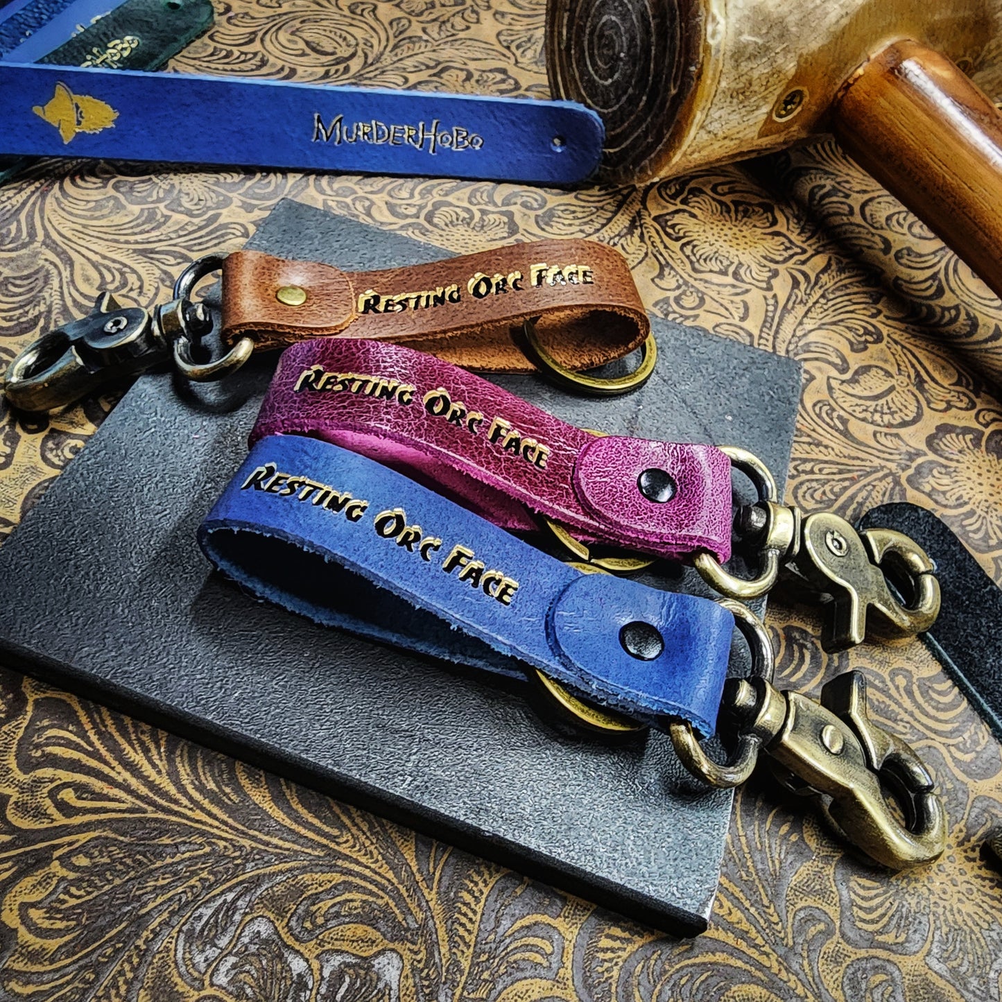 Grimbeard Leather Hand-Gilded Dungeon Master Game Master TTRPG Keychain