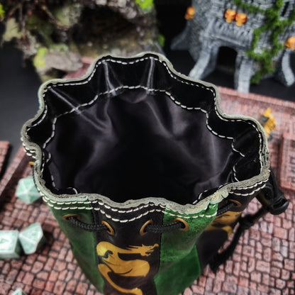 Dragon Standing Round Leather Dice Bag for D&D and TTRPG