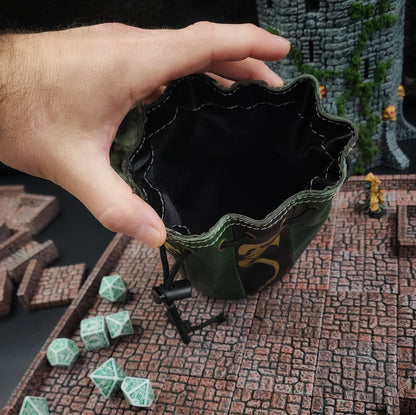Dragon Standing Round Leather Dice Bag for D&D and TTRPG