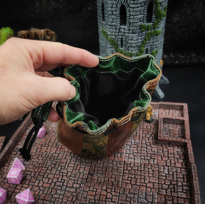 D20 Pattern Standing Round Leather Dice Bag for D&D and TTRPG
