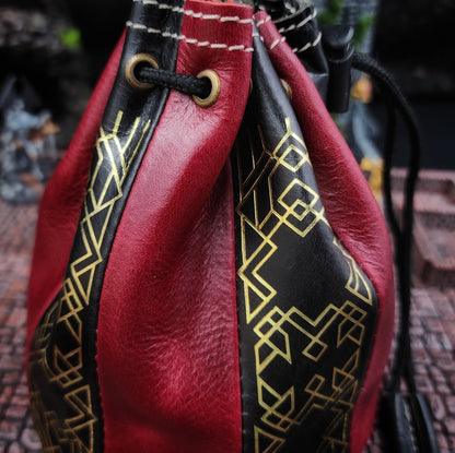 Dwarven Standing Round Leather Dice Bag for D&D and TTRPG