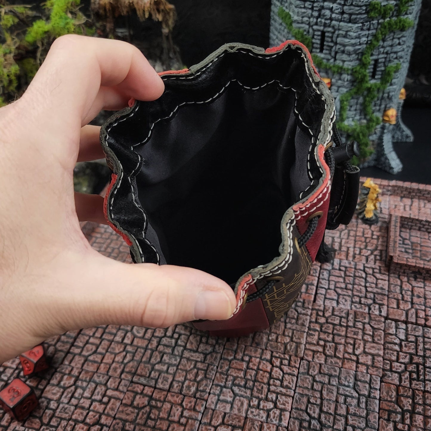 Dwarven Standing Round Leather Dice Bag for D&D and TTRPG