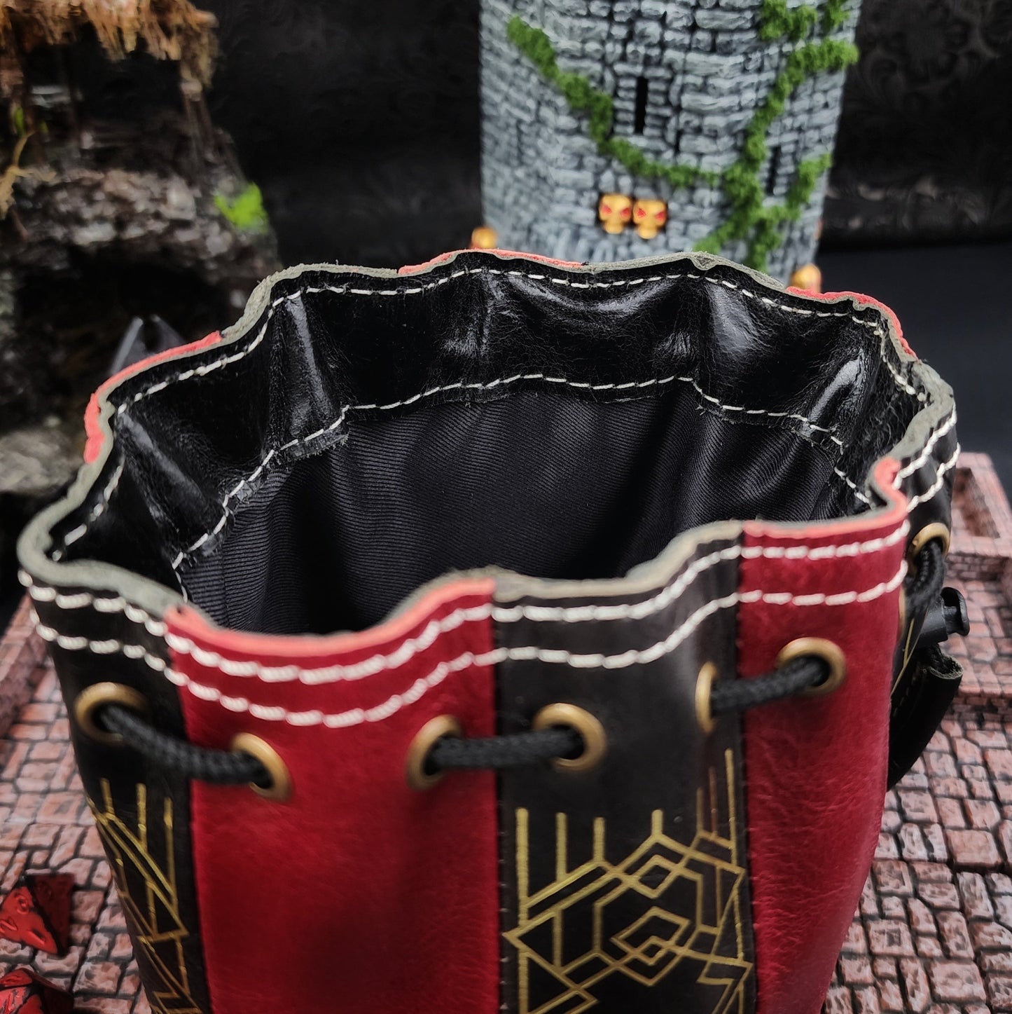 Dwarven Standing Round Leather Dice Bag for D&D and TTRPG