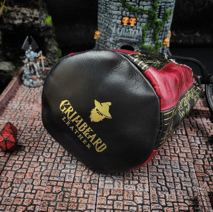 Dwarven Standing Round Leather Dice Bag for D&D and TTRPG