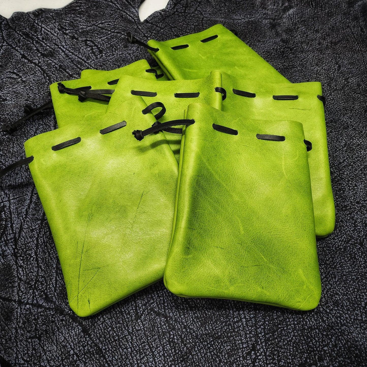 Handcrafted Metallic and Bright Leather Dice Bags (Medium)