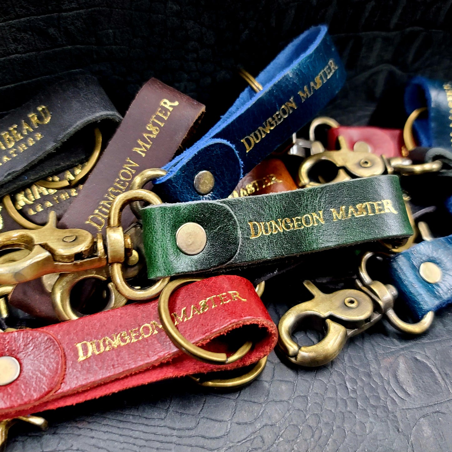 Grimbeard Leather Hand-Gilded Dungeon Master Game Master TTRPG Keychain
