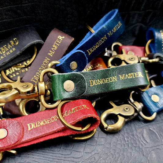 Grimbeard Leather Hand-Gilded Dungeon Master Game Master TTRPG Keychain