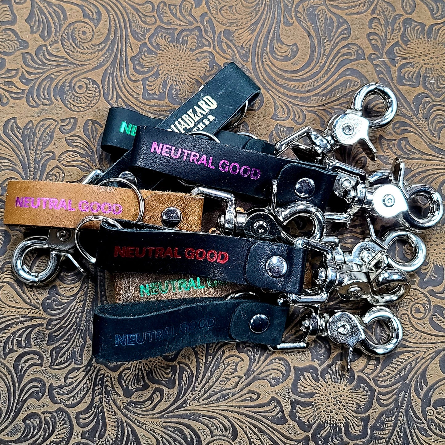 Grimbeard Leather Hand-Gilded TTRPG Alignment Chart Keychain