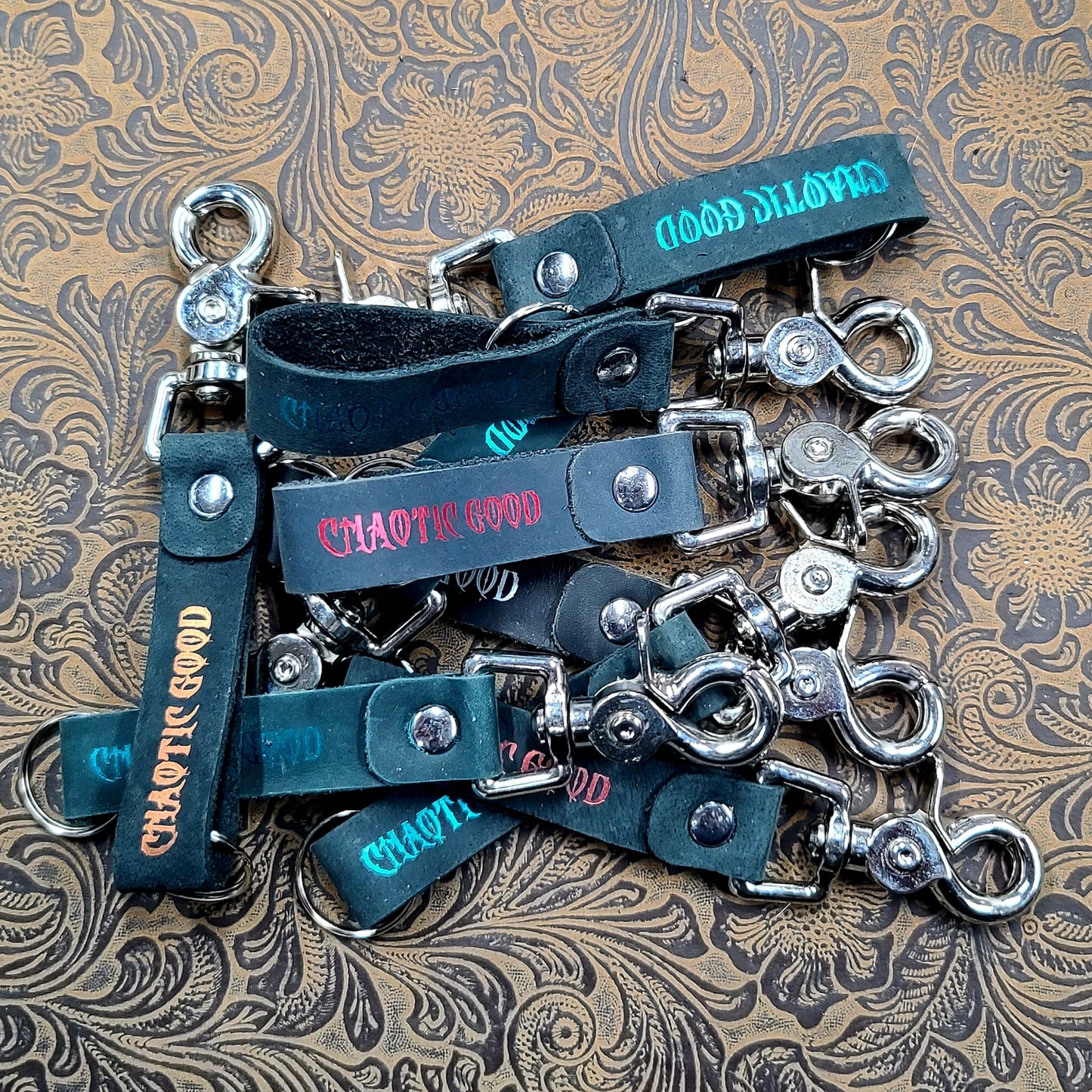 Grimbeard Leather Hand-Gilded TTRPG Alignment Chart Keychain