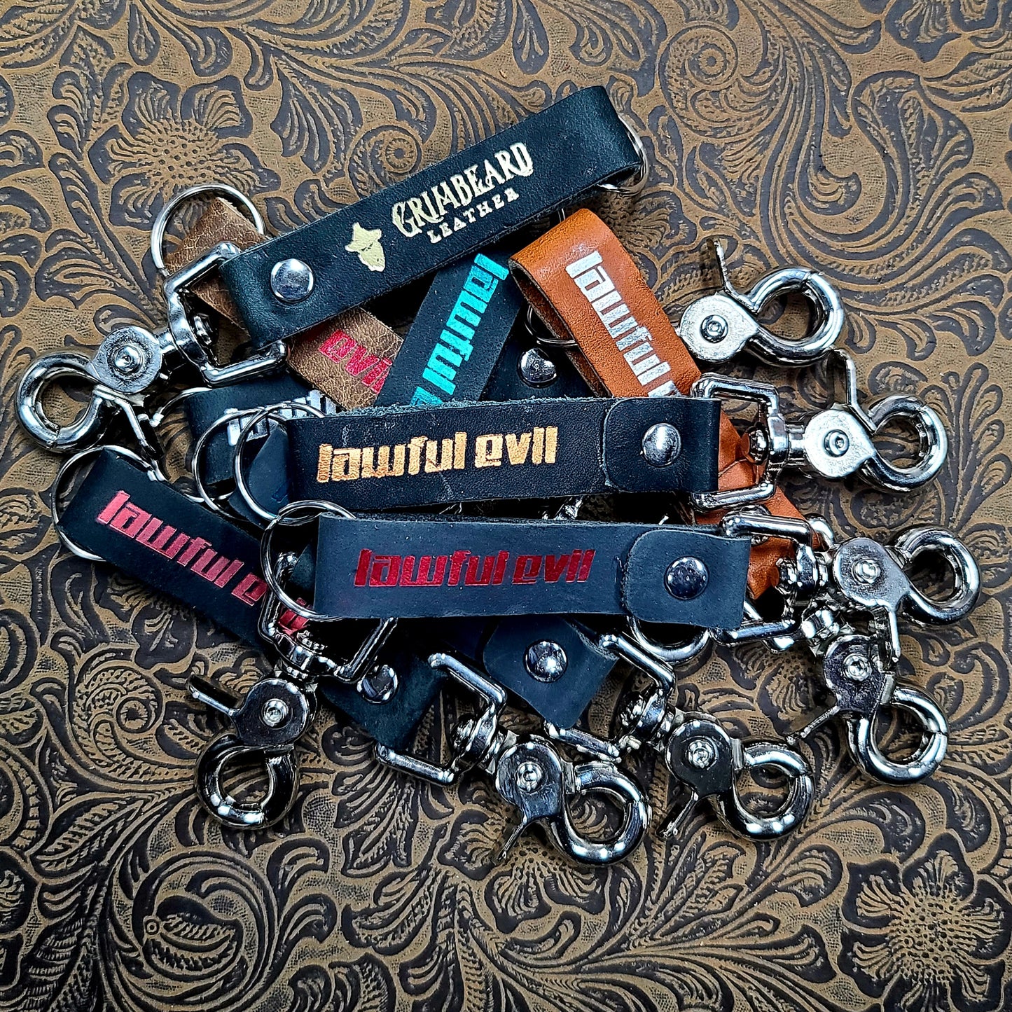Grimbeard Leather Hand-Gilded TTRPG Alignment Chart Keychain