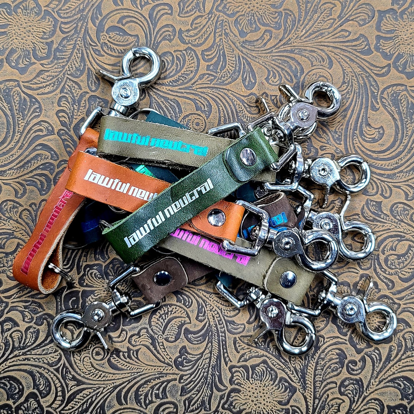 Grimbeard Leather Hand-Gilded TTRPG Alignment Chart Keychain