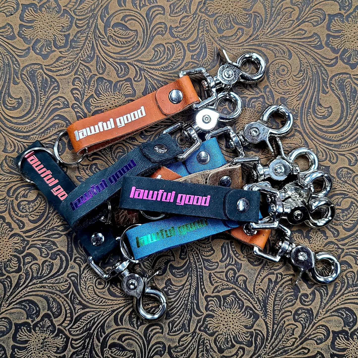 Grimbeard Leather Hand-Gilded TTRPG Alignment Chart Keychain