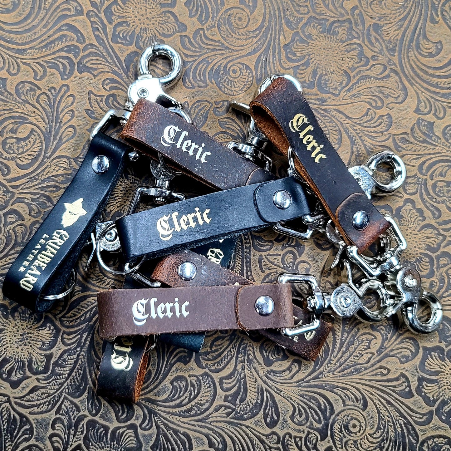 Grimbeard Leather Hand-Gilded TTRPG Character Class Keychain