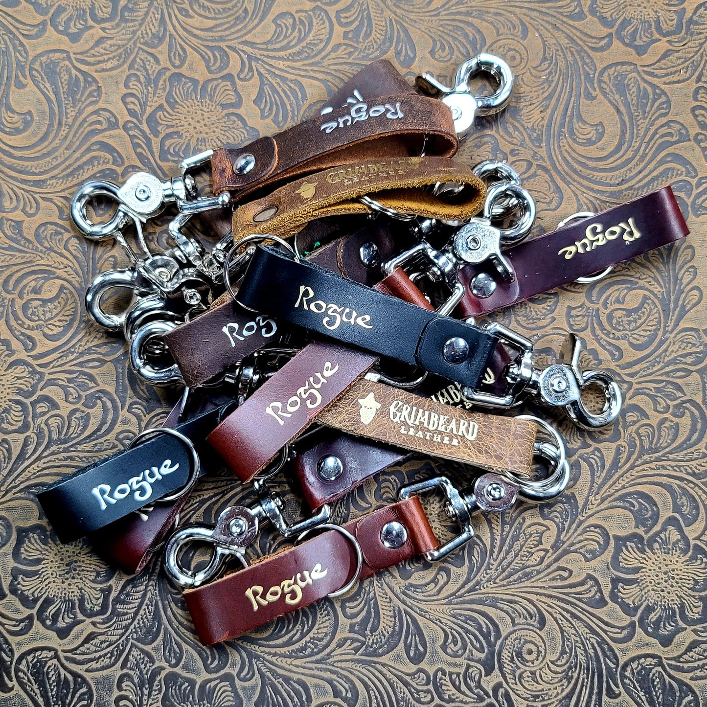Grimbeard Leather Hand-Gilded TTRPG Character Class Keychain