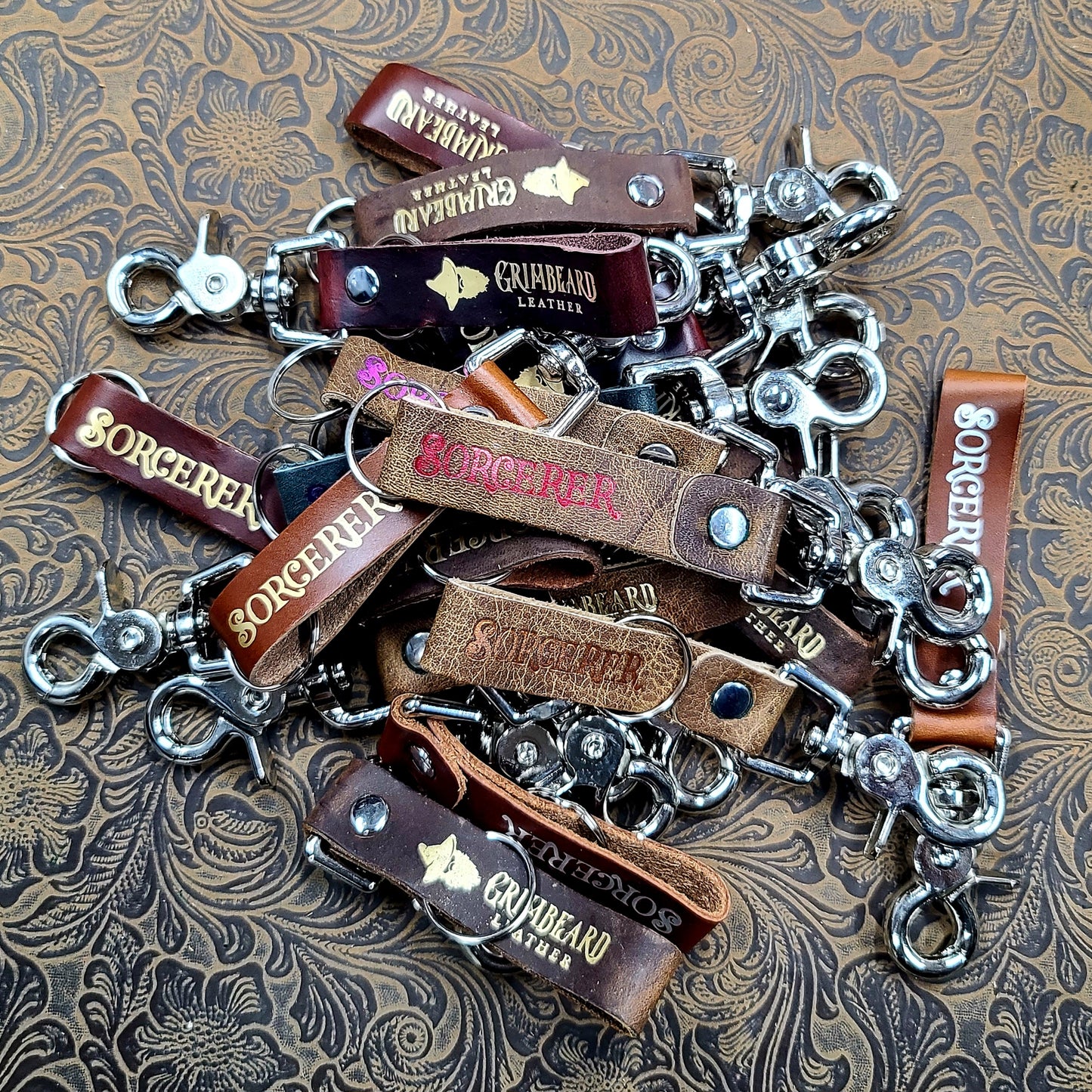 Grimbeard Leather Hand-Gilded TTRPG Character Class Keychain