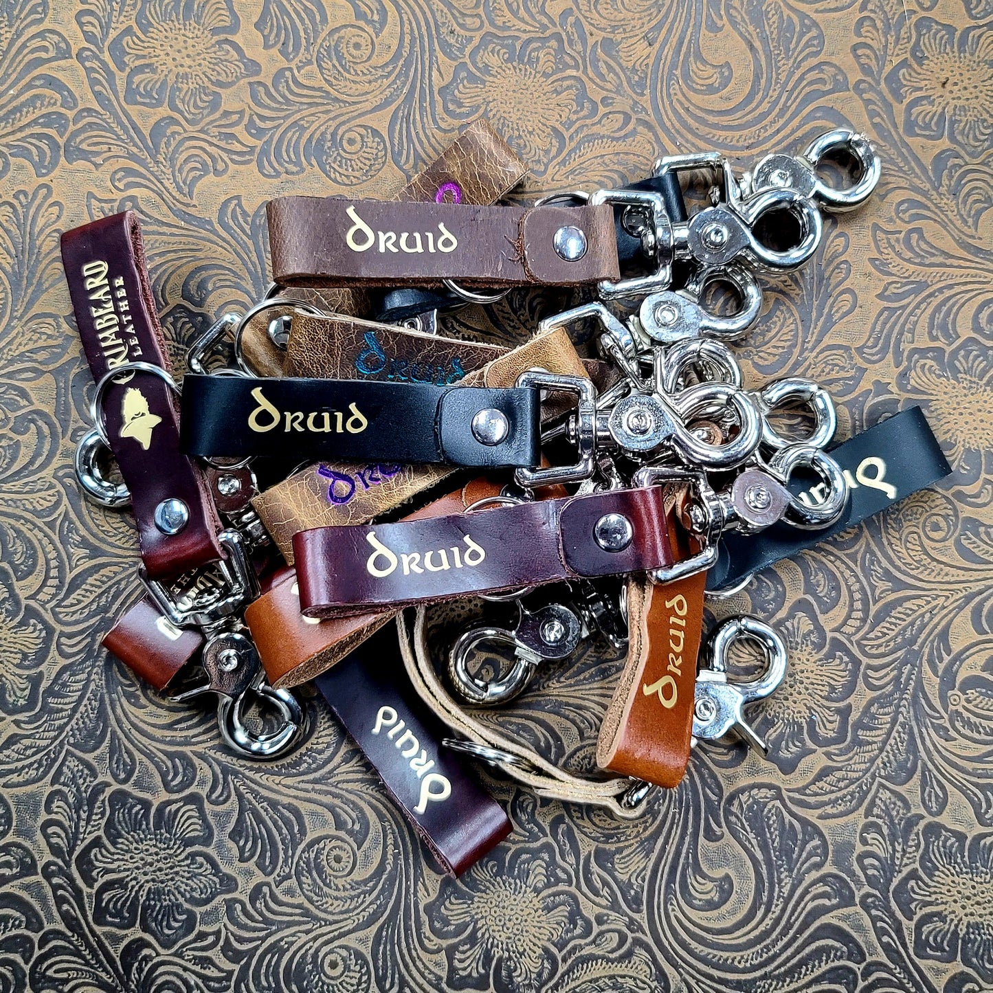 Grimbeard Leather Hand-Gilded TTRPG Character Class Keychain