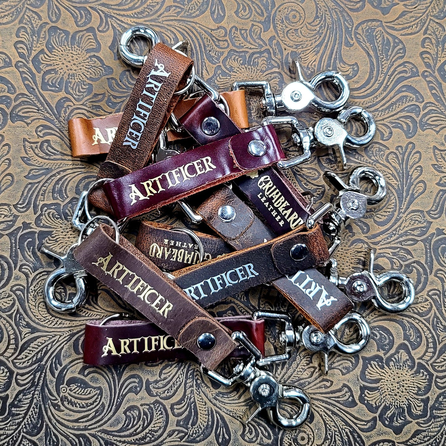 Grimbeard Leather Hand-Gilded TTRPG Character Class Keychain