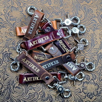 Grimbeard Leather Hand-Gilded TTRPG Character Class Keychain
