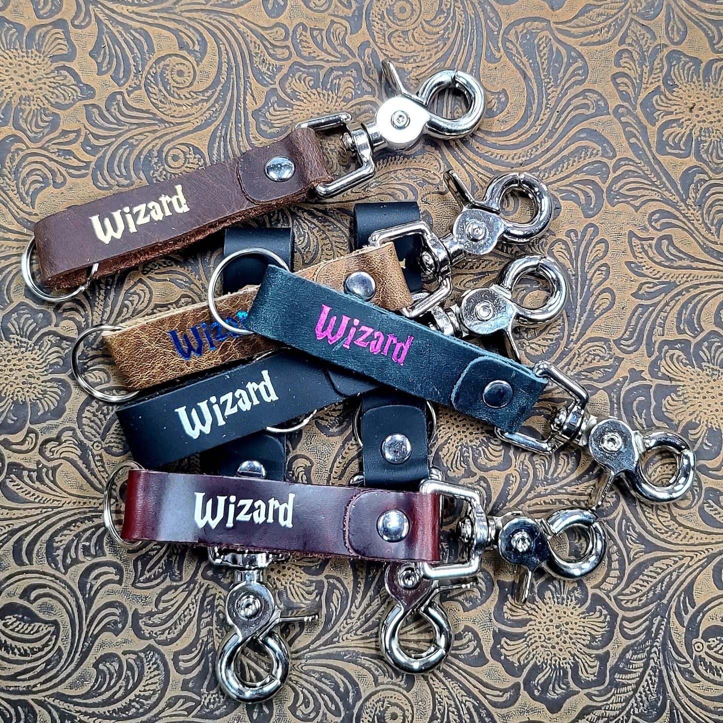 Grimbeard Leather Hand-Gilded TTRPG Character Class Keychain