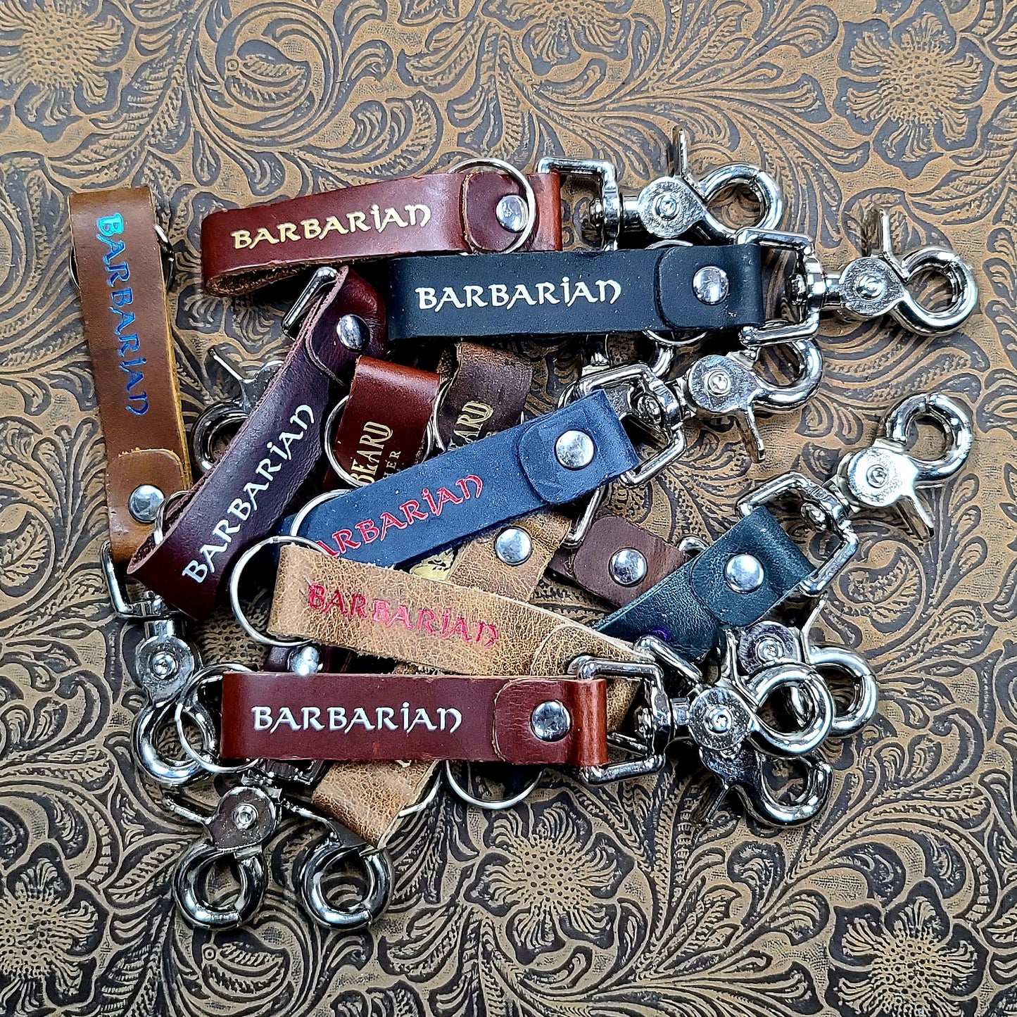 Grimbeard Leather Hand-Gilded TTRPG Character Class Keychain