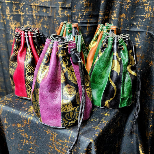 Leather Dice Bag - Round - Flat Bottom - Standing