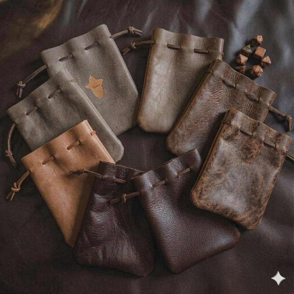 Handcrafted Earthtone and Classic Leather Dice Bags (Medium)