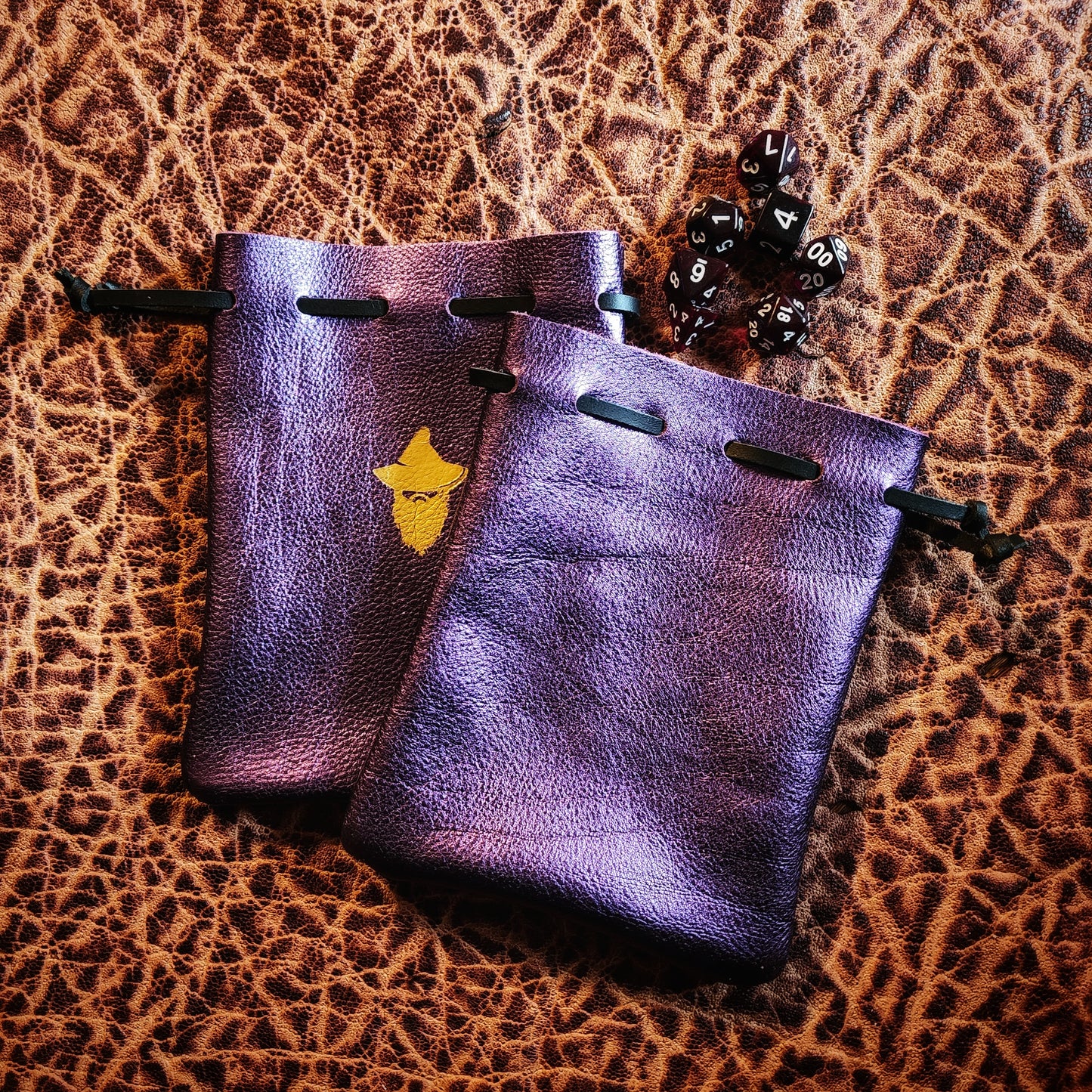 Handcrafted Metallic and Bright Leather Dice Bags (Medium)