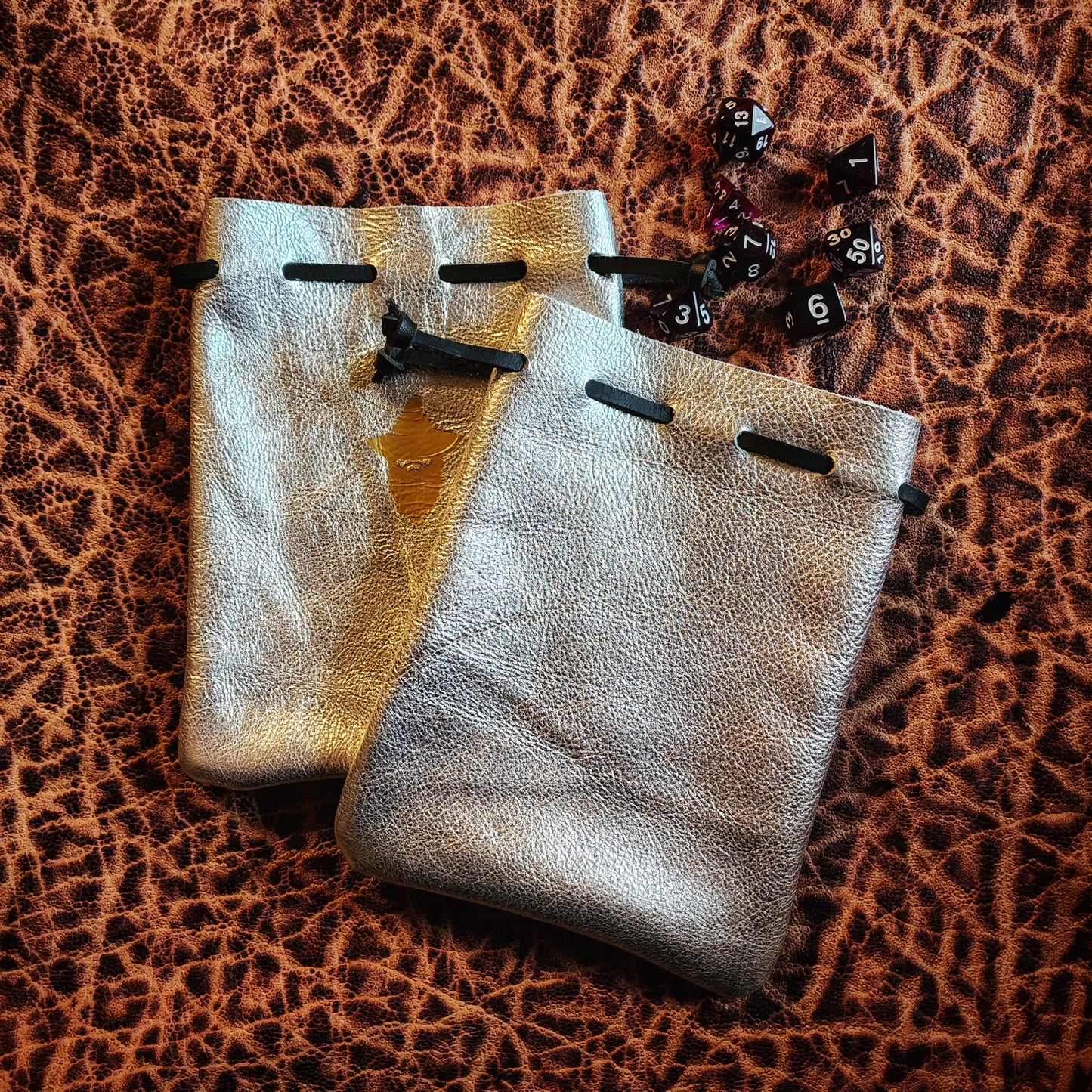 Handcrafted Metallic and Bright Leather Dice Bags (Small)