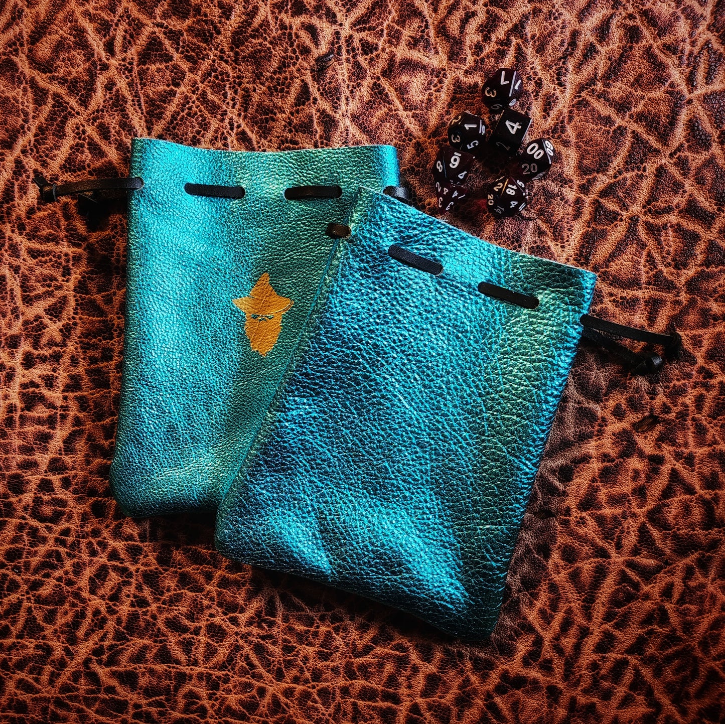 Handcrafted Metallic and Bright Leather Dice Bags (Small)