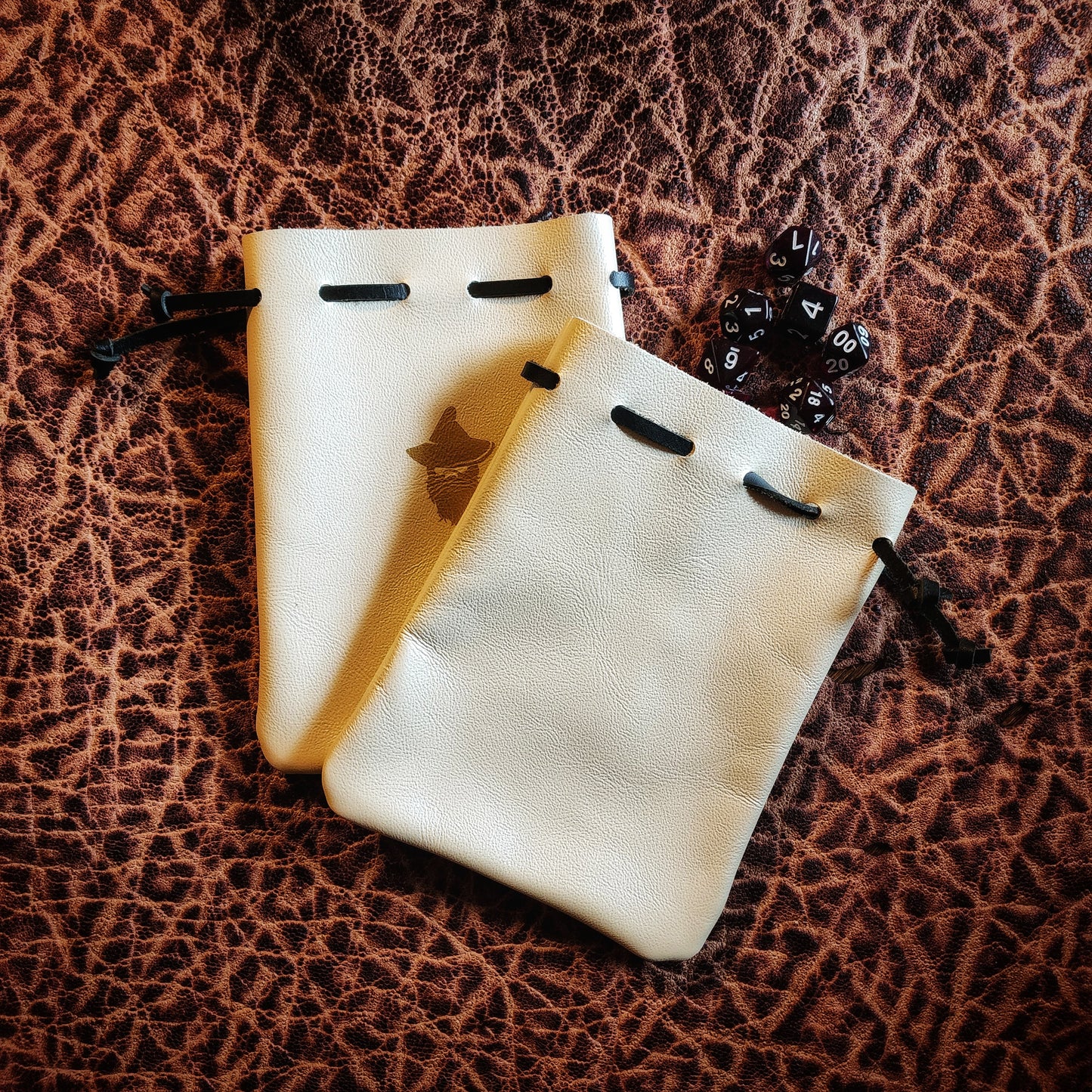 Handcrafted Metallic and Bright Leather Dice Bags (Medium)